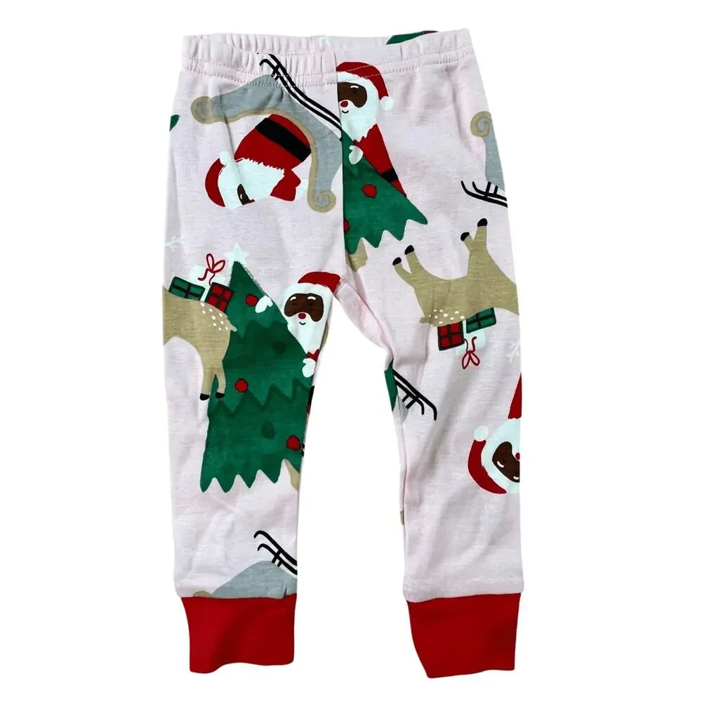 Carter's Oeko-Tex Santa Claus Christmas Pink Pajama Pant Set 12 months Trees NWT